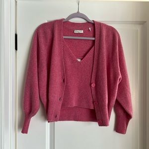 Sandro Paris pink wool sweater set cardigan tank size 1